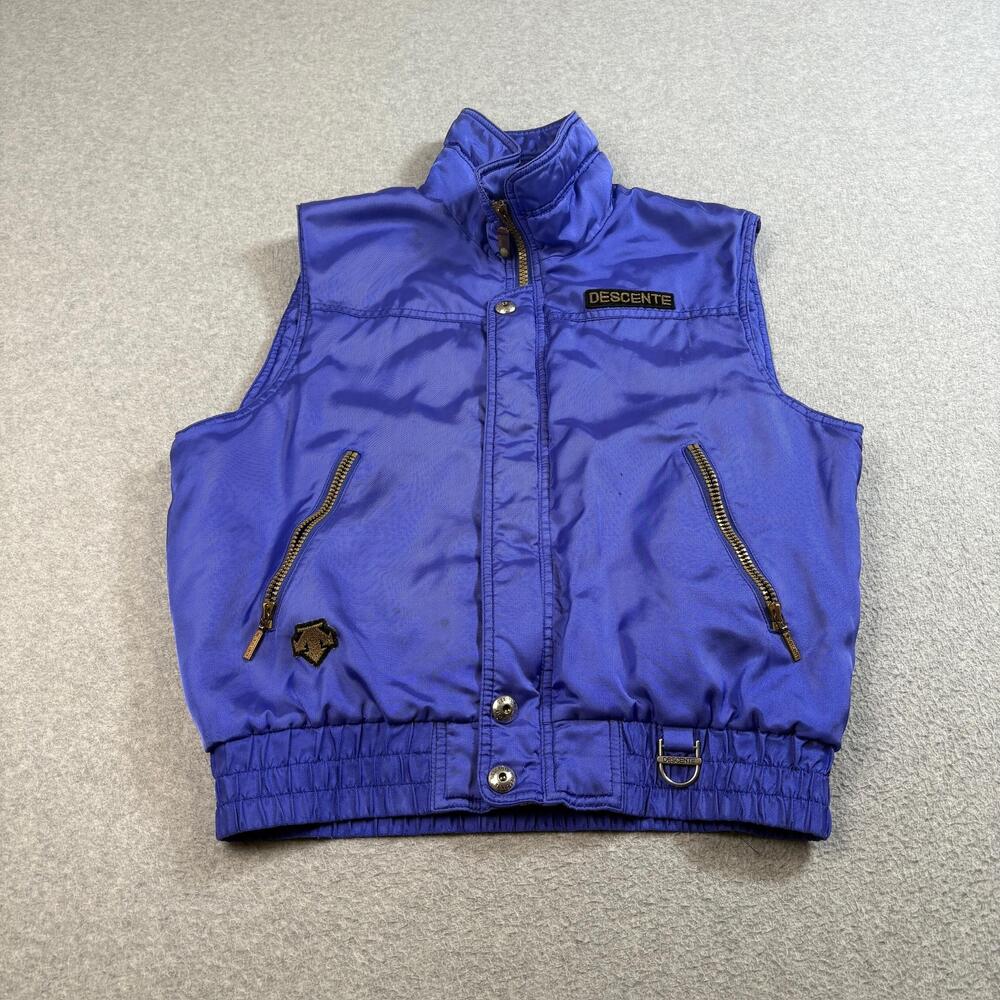 Vintage Descente Vest Women XS Blue Full Zip Ski Outdoor 80s Made Japan READ